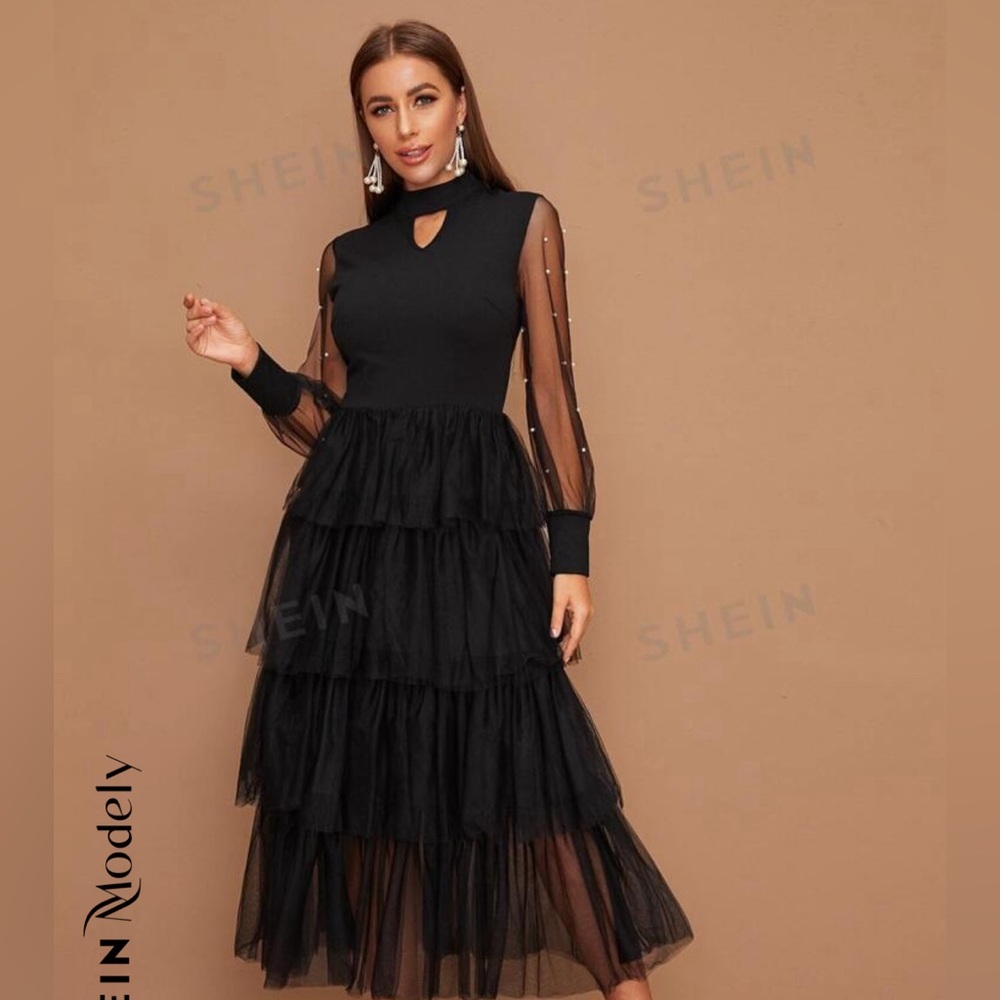 Black long sleeve with pearls dress